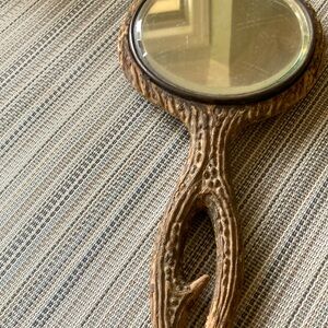 Antique Faux Antler Hand Mirror